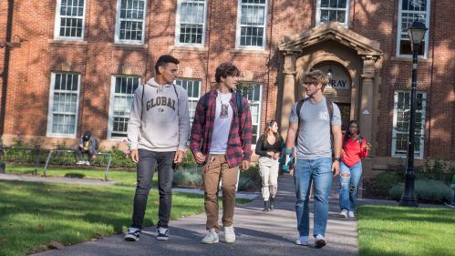 Students walking outside after class