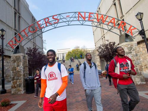Students walking at Newark campus